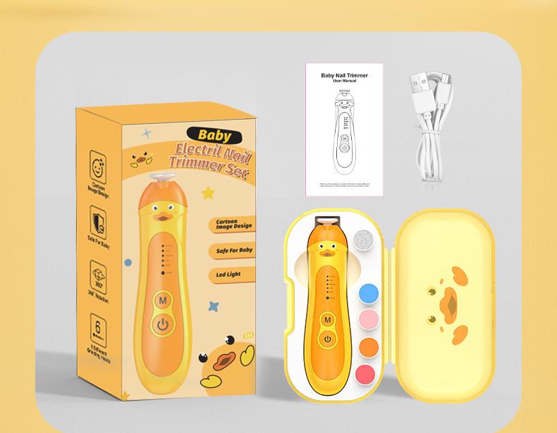 Baby & Adult Electric Nail Trimmer Kit - 6 Heads, 5 Speeds, 360deg Rotation, with Storage Case(Orange)