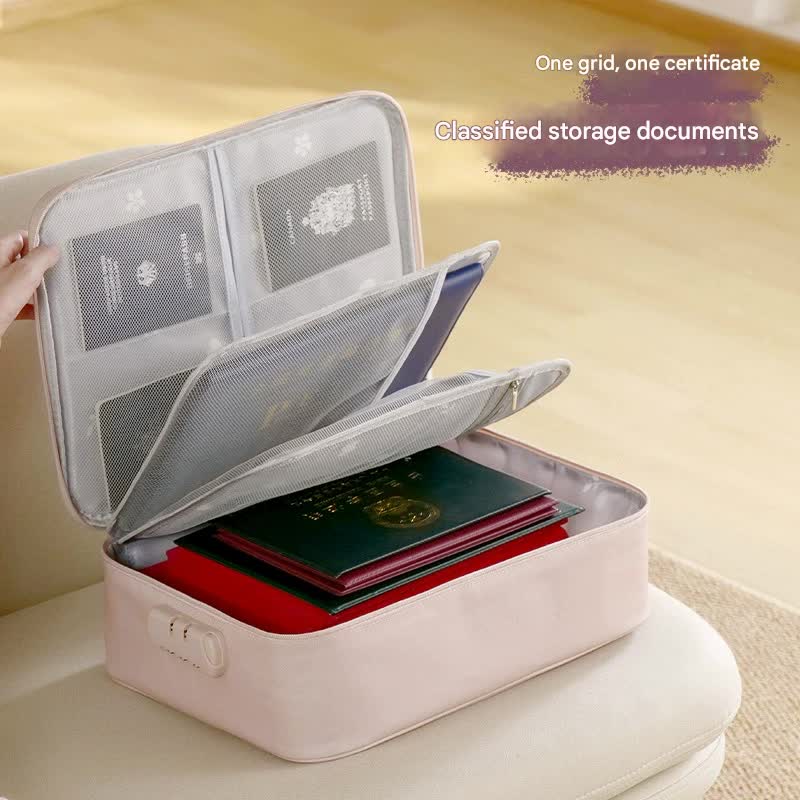 Multi-Functional Document & Certificate Organizer Bag with Combination Lock(Light pink)