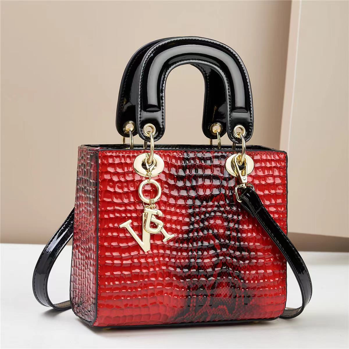 Chic Embossed Pattern Top Handle Bag - PU Leather Satchel with Detachable Shoulder Strap(red)