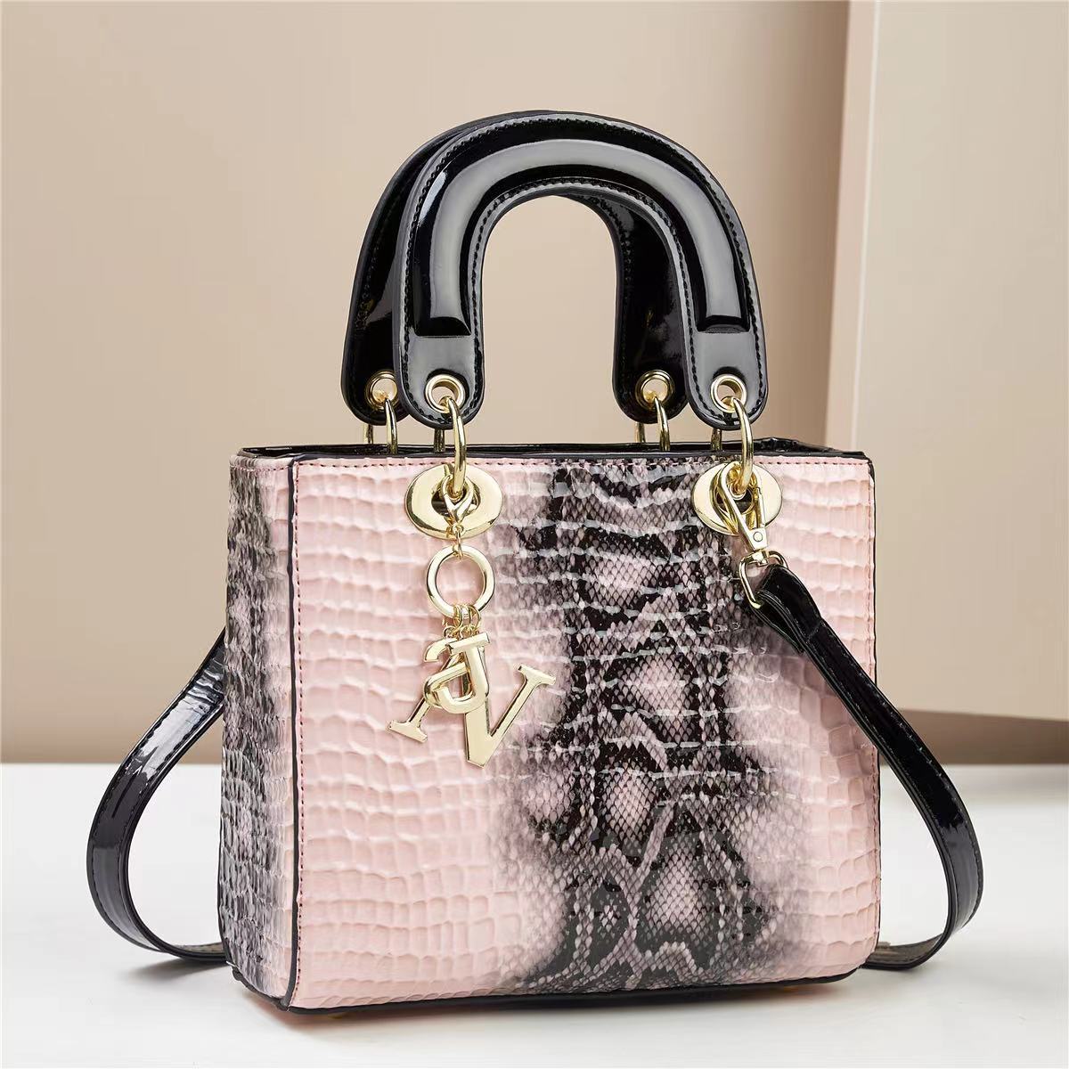 Chic Embossed Pattern Top Handle Bag - PU Leather Satchel with Detachable Shoulder Strap(pink)