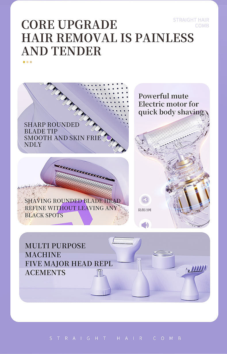 5-in-1 Electric Lady Shaver & Grooming Kit - LCD Display, USB-C Rechargeable, Full Body Hair Removal(Purple)