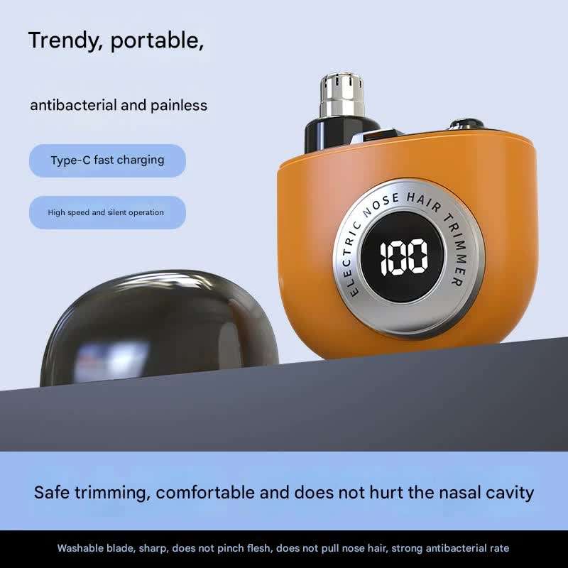 Mini Electric Nose Hair Trimmer - USB-C Rechargeable, LED Display, Washable Head, Painless Grooming(black)