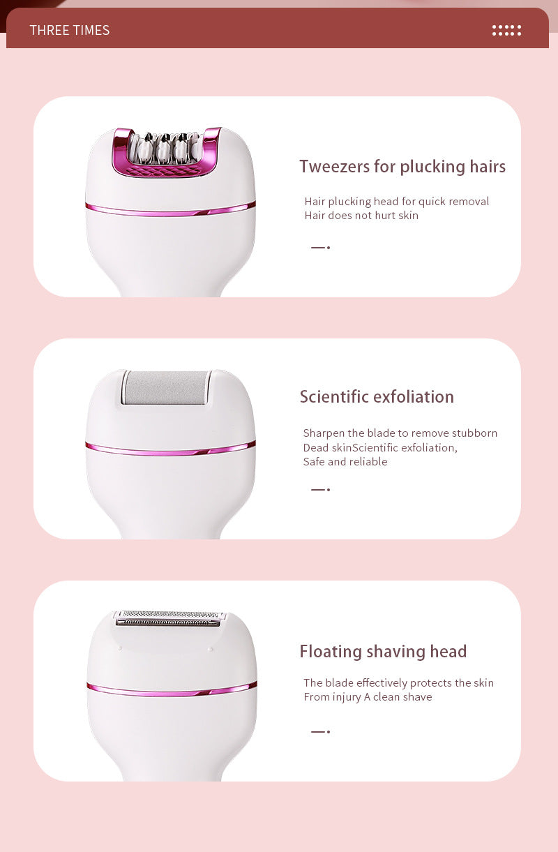 3-in-1 Ladies Electric Epilator, Shaver & Callus Remover with LED Display - Rechargeable & Waterproof(Gray)