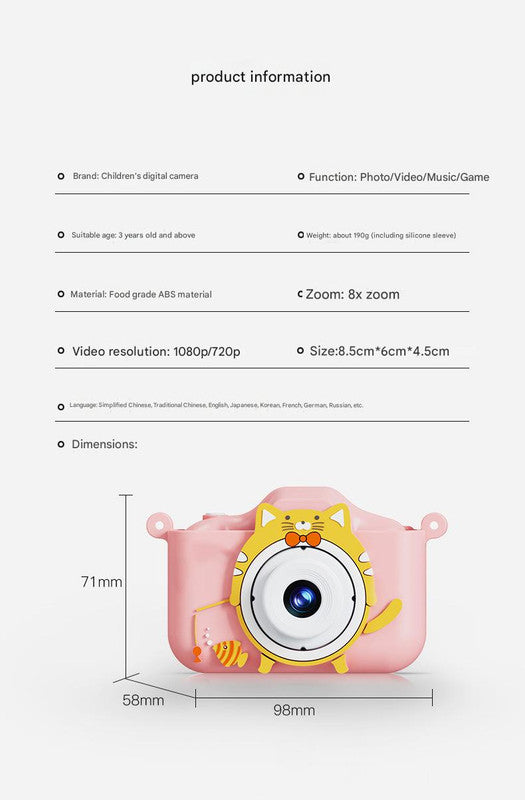 Digital Camera with Cute Cat Silicone Case - Dual Lens, 96MP, HD Screen & Music Playback(blue)