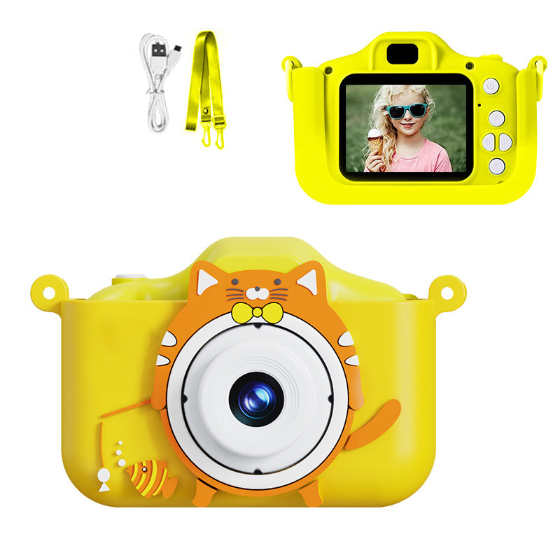 Digital Camera with Cute Cat Silicone Case - Dual Lens, 96MP, HD Screen & Music Playback(yellow)
