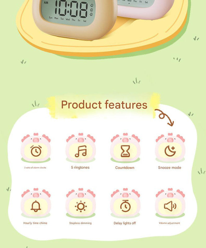 Cute Animal Digital Alarm Clock with Night Light, Temperature & Countdown Timer(Brown Capybara)