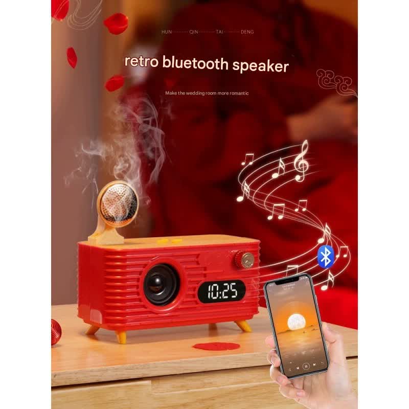 Retro Bluetooth Speaker with 10W Wireless Charger, Digital Clock & Aroma Diffuser Function(Red)