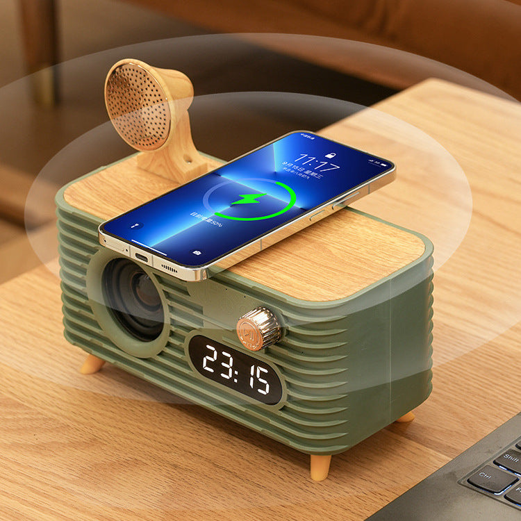 Retro Bluetooth Speaker with 10W Wireless Charger, Digital Clock & Aroma Diffuser Function(Red)