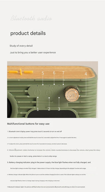 Retro Bluetooth Speaker with 10W Wireless Charger, Digital Clock & Aroma Diffuser Function(Red)