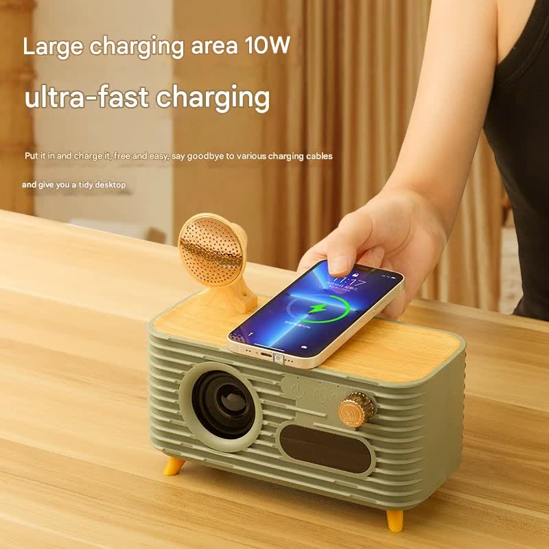 Retro Bluetooth Speaker with 10W Wireless Charger, Digital Clock & Aroma Diffuser Function(Red)
