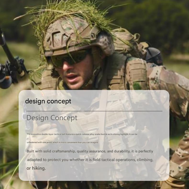 Dual Layer Quick Release Tactical Belt - Attachment System, Alloy Cobra Buckle, Adjustable Nylon(Khaki)