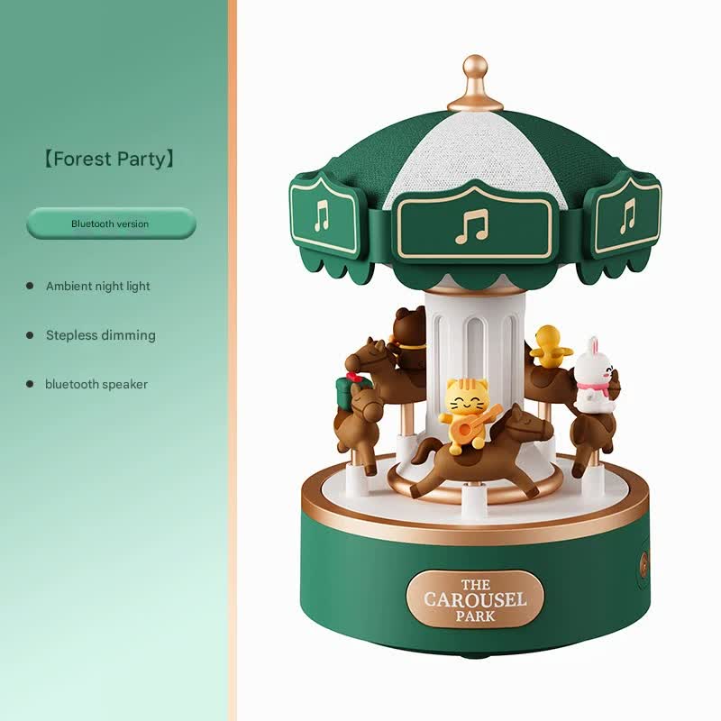 Romantic Carousel Music Box with Bluetooth Speaker & Dimmable Night Light(Forest Party)