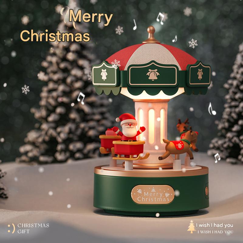 Romantic Carousel Music Box with Bluetooth Speaker & Dimmable Night Light(Christmas Edition)