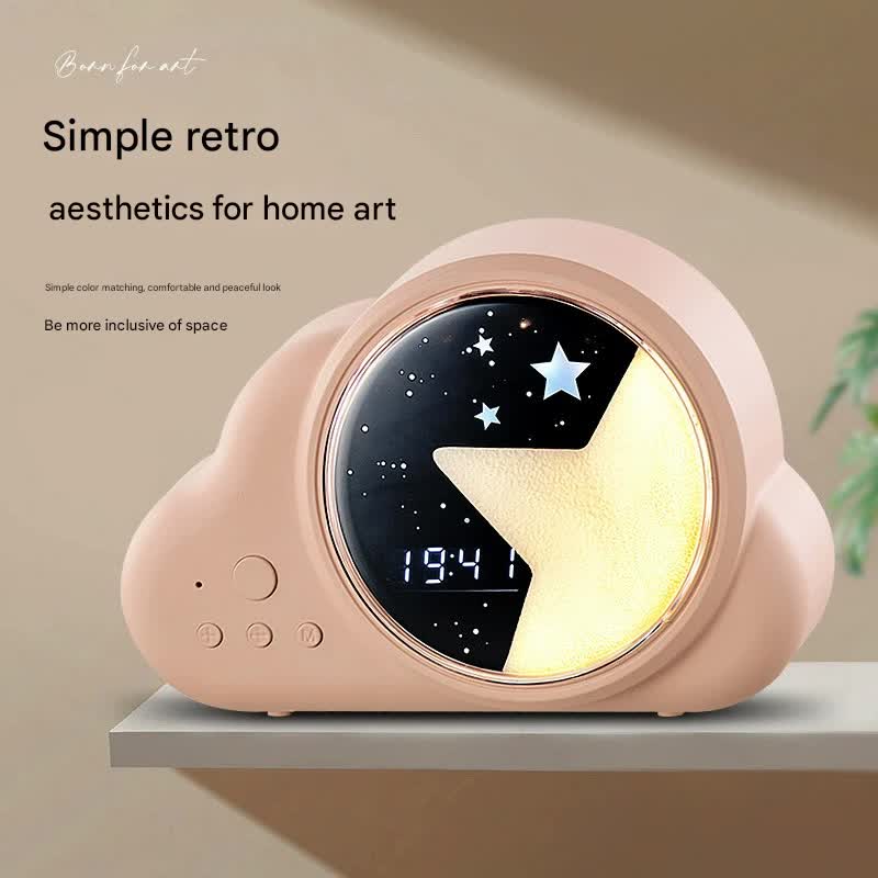 3-in-1 Retro Cloud Alarm Clock with Bluetooth Speaker & Starry Night Light - USB Rechargeable(Beige)