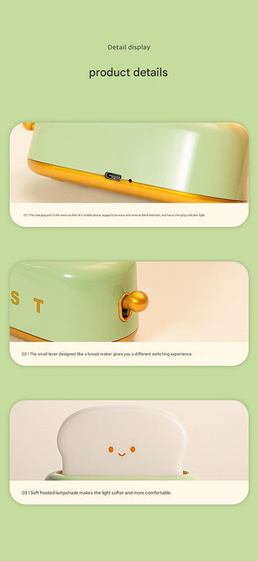 Adorable Toast-Shaped LED Night Light - Dimmable, Timer, USB-C Rechargeable, Long Battery Life(pink)