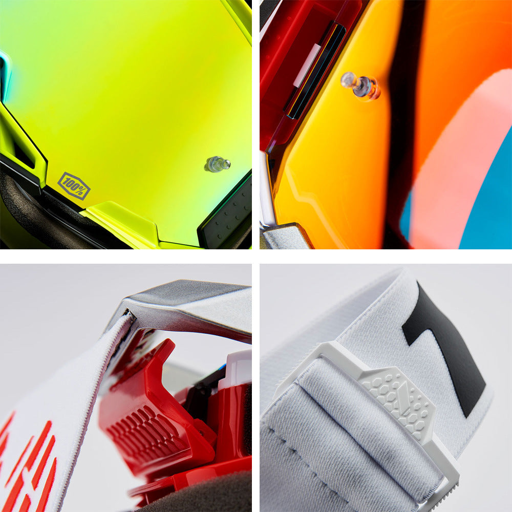 Professional Motocross & Ski Goggles - HiPER Lens, TPU Frame(Black frame with white belt and silver lens)