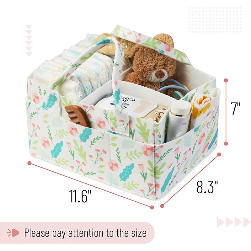 Portable Felt Diaper Caddy Organizer - Collapsible Nursery Storage Bin with 8 Outer Pockets (flowers)