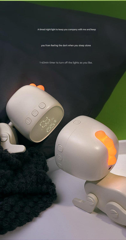 Adorable Dinosaur Alarm Clock & Visual Timer - Kids' Wake-Up Helper with Night Light & Multiple Ringtones(white)