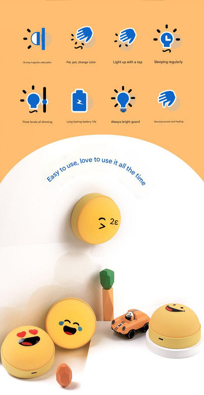Fun Emoji LED Night Light - Tap Control, 7 Changing Options, 3 Brightness Levels & Magnetic Mount(Laughing and crying expression)
