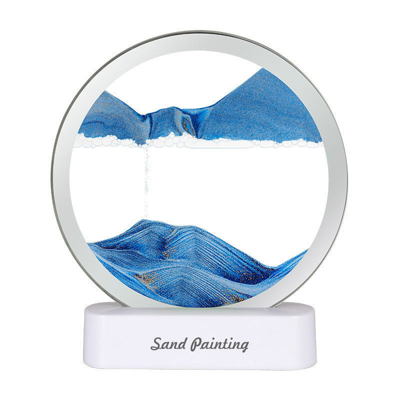 Moving Sand Art Picture with LED Night Light Base - USB Powered, Relaxing Desktop Decor(blue)