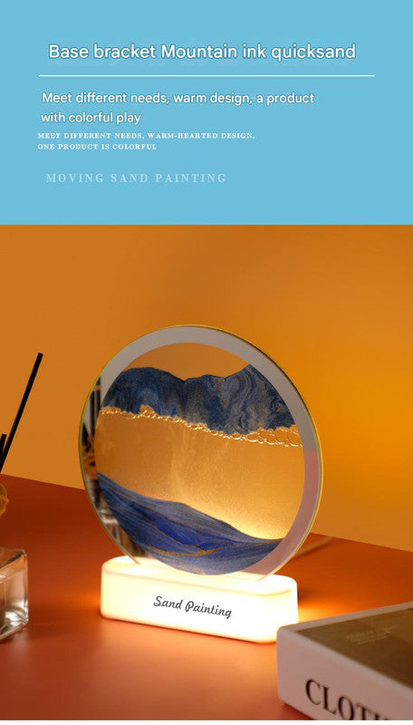 Moving Sand Art Picture with LED Night Light Base - USB Powered, Relaxing Desktop Decor(Yellow)