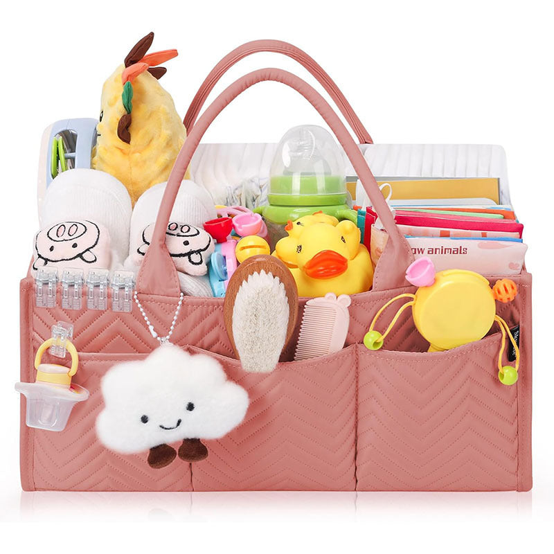 Tailored Baby Diaper Caddy Organizer - Portable Nursery Storage Bin with Removable Dividers & Pockets(Brick Red)