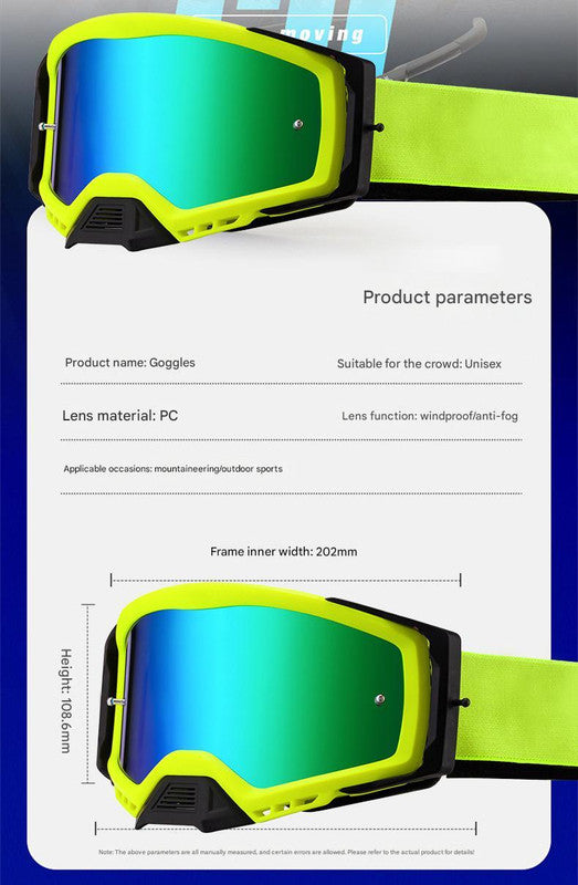Panoramic Outdoor Sports Goggles - UV Protection, Windproof, Anti-Fog & Impact Resistant(Cyan-green frame + green film)