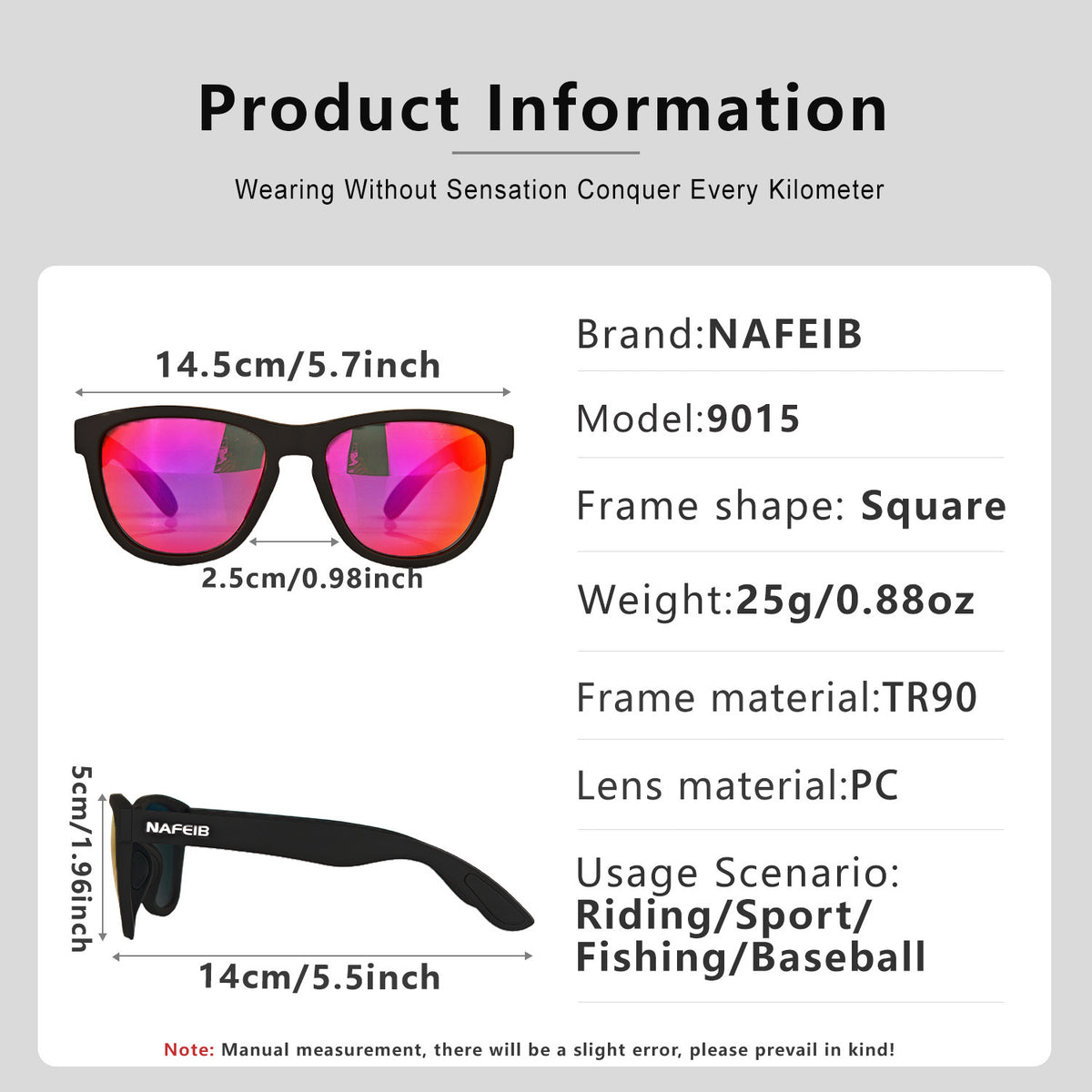 NAFEIB Polarized Sports Sunglasses - Lightweight TR90 Frame, UV400 Protection for Riding & Outdoor Activities(Black)