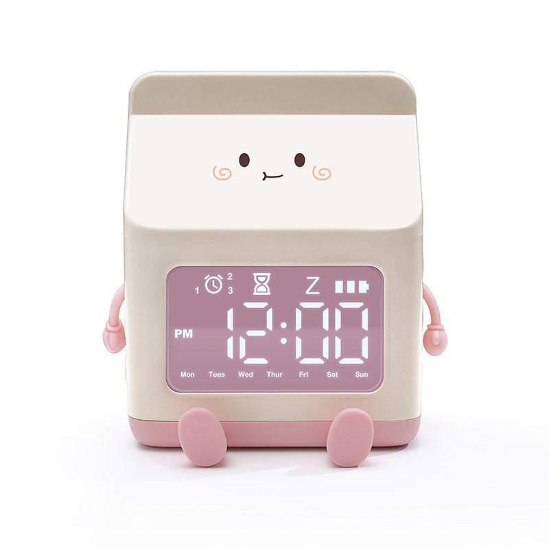 Cute Milk Carton Digital Alarm Clock with Countdown Timer & Snooze - USB-C Rechargeable(white)