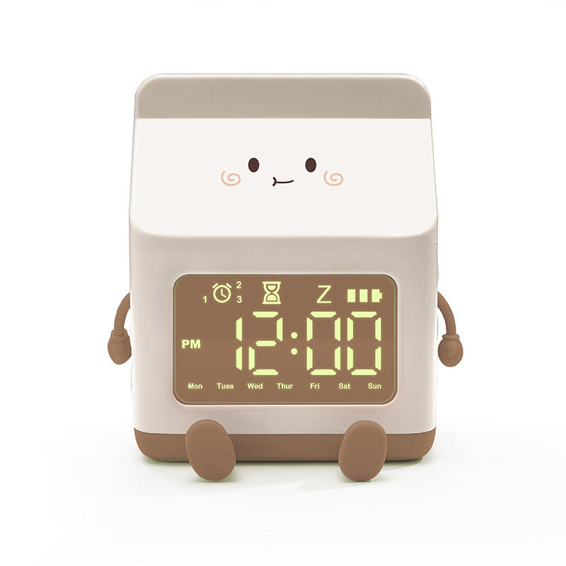 Cute Milk Carton Digital Alarm Clock with Countdown Timer & Snooze - USB-C Rechargeable(Brown)