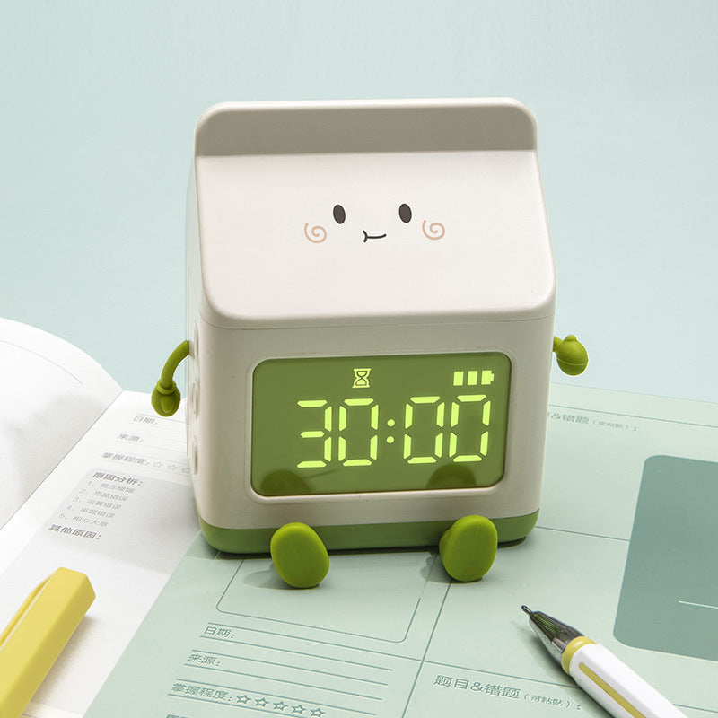 Cute Milk Carton Digital Alarm Clock with Countdown Timer & Snooze - USB-C Rechargeable(Brown)