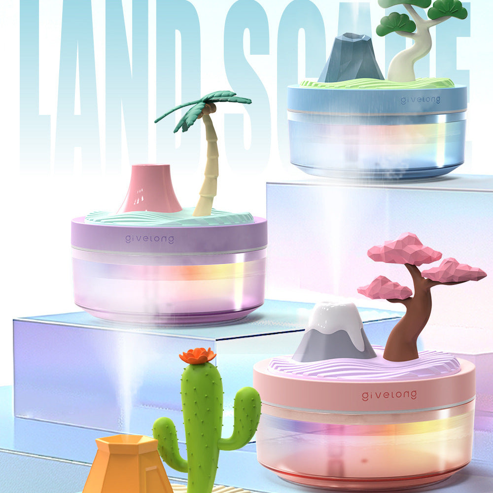 Landscape USB Humidifier with 7-Option Night Light - 320ml, Quiet Operation & Auto Shut-Off(Pine Tree)