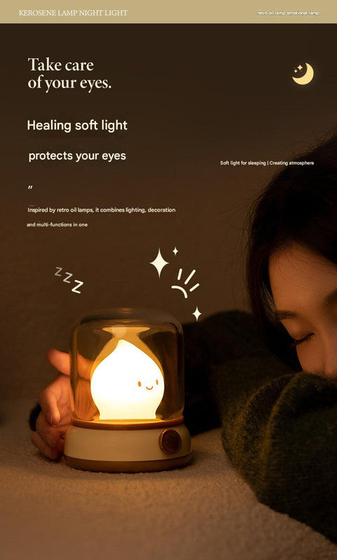 Retro Kerosene Lamp Style LED Night Light - 2 Modes, Dimmable, 15-Min Timer, USB-C Rechargeable(yellow)