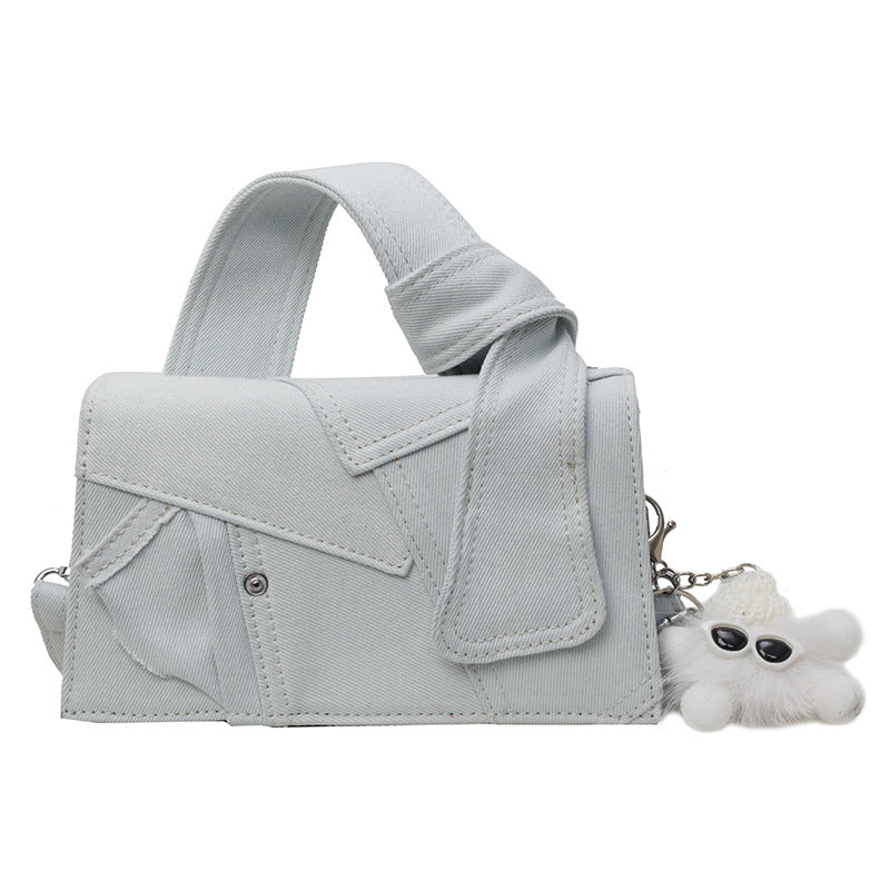 Chic Patchwork Denim Handbag - Versatile Crossbody, Shoulder & Top-Handle Bag(White)