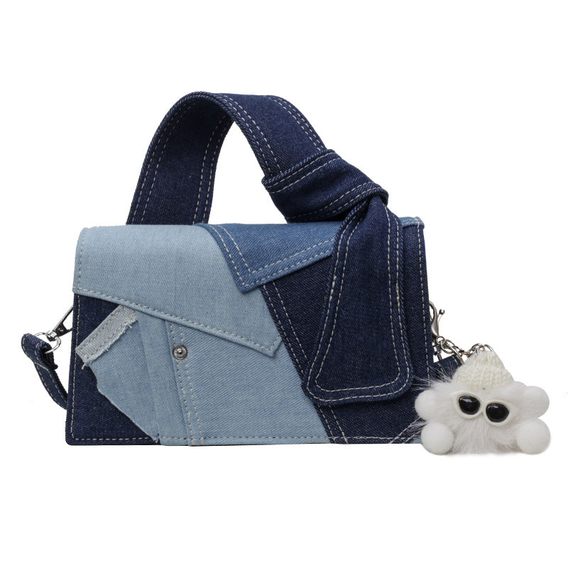 Chic Patchwork Denim Handbag - Versatile Crossbody, Shoulder & Top-Handle Bag(Blue color matching)