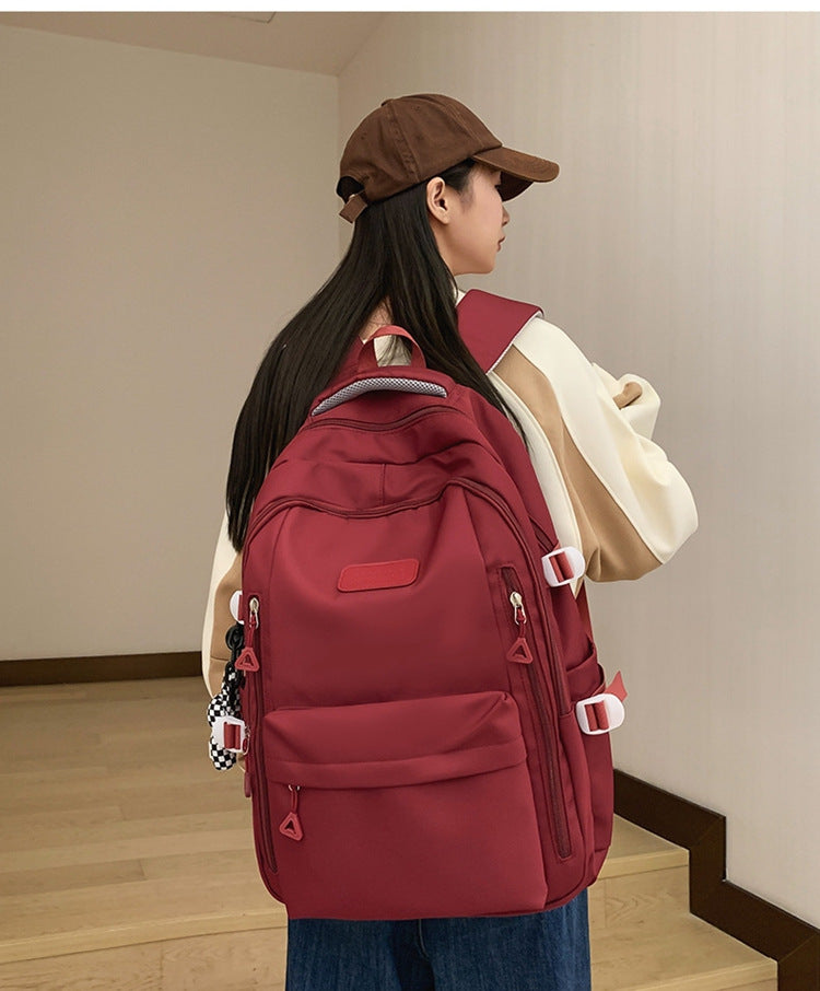 Large Capacity Nylon Backpack - Fits Tablet, A4 Magazines, Umbrella - Multiple Pockets & Adjustable Straps(white)