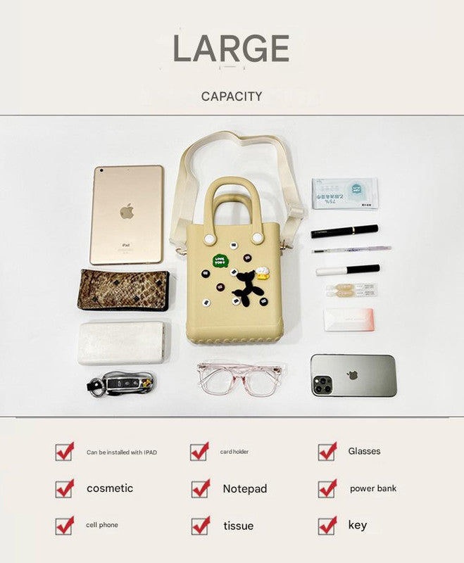 EVA Large Capacity Crossbody & Handbag - Customizable with Charms, Lightweight & Versatile,Red (with DIY accessories)