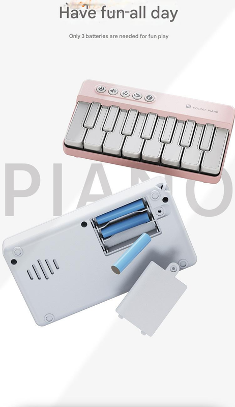 Mini Pocket Piano Electronic Keyboard - 18 Keys, Multiple Modes, LED Lights, Portable Musical Toy(white)