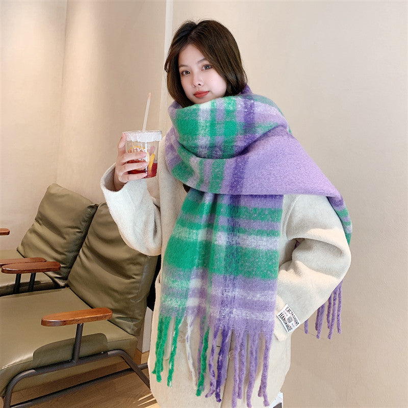 Green purple Women's Fashion Plaid Scarf - Warm & Stylish Long Neck Warmer (220x40cm)