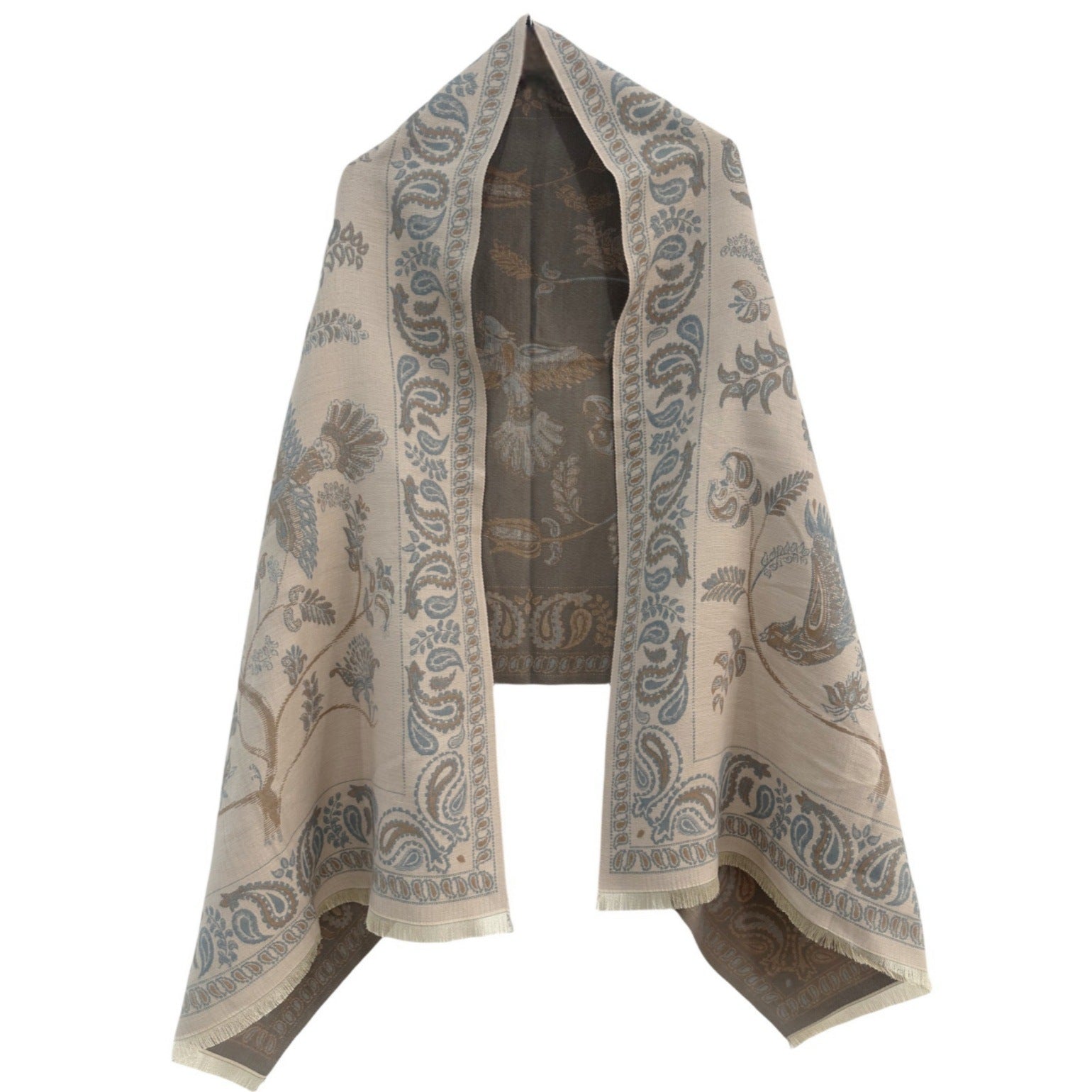 Brown Women's Soft Jacquard Shawl - Paisley & Bird Floral Print Scarf(190x65cm)