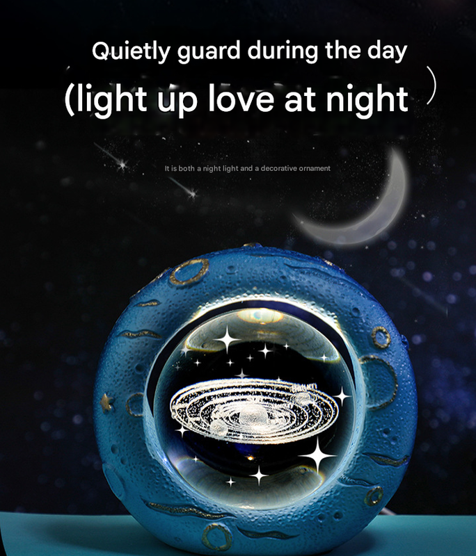Celestial Ring LED Crystal Ball Lamp - 3D Engraving, Unique Gift (Saturn)