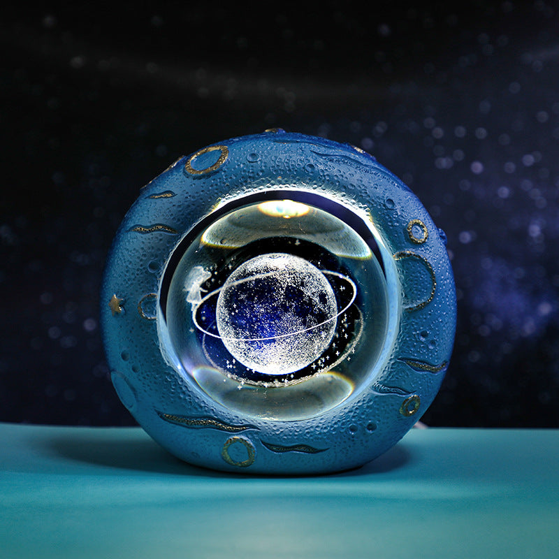 Celestial Ring LED Crystal Ball Lamp - 3D Engraving, Unique Gift (Walking in the Starry Sky)