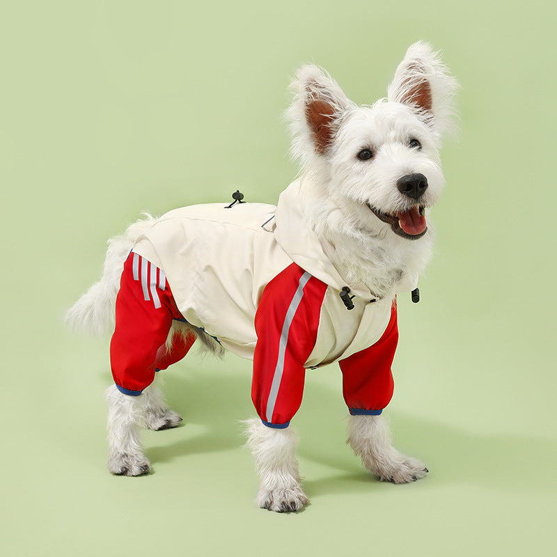 Colorblock (Beige red) Dog Raincoat - Waterproof with Hood and Reflective Strips (Size L)