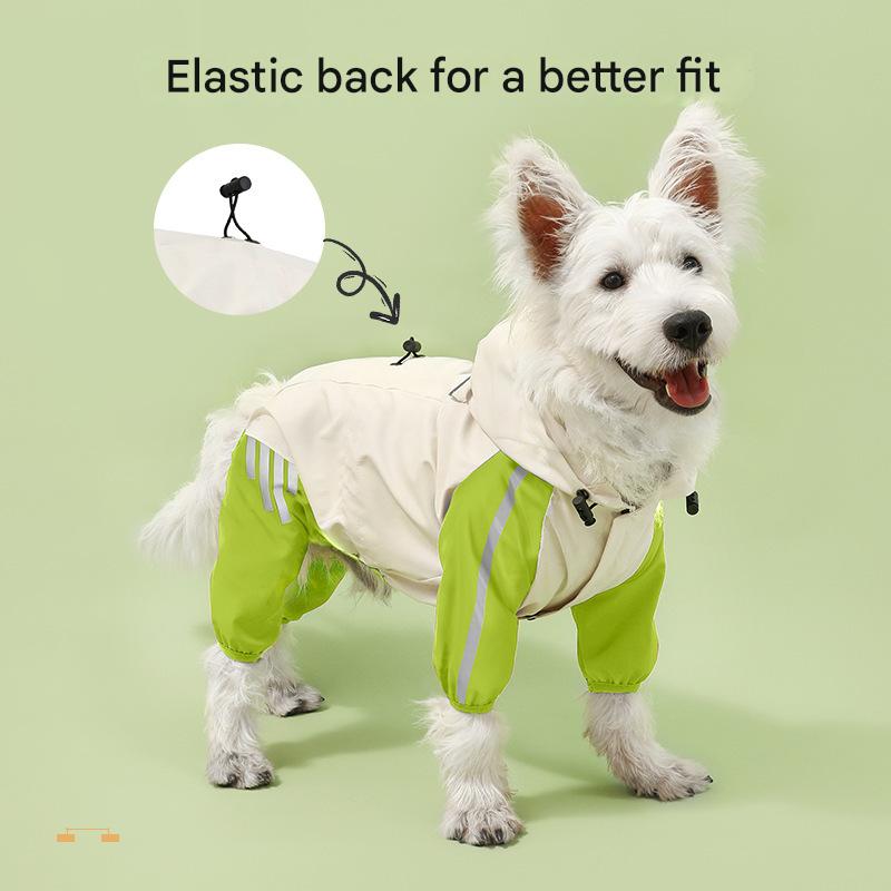 Colorblock (Beige red) Dog Raincoat - Waterproof with Hood and Reflective Strips (Size XL)
