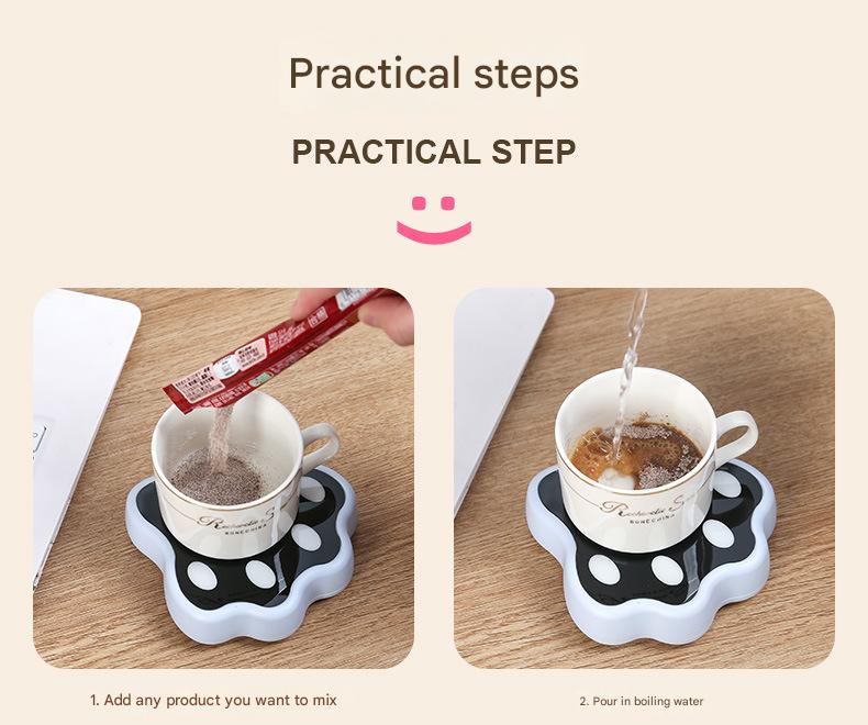 Beige Cute Paw Print Self-Stirring Coaster - Electric Coffee & Milk Mixer