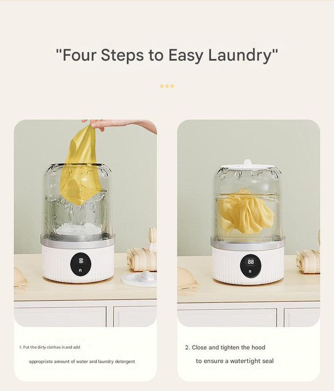 White Travel-Friendly Mini Washing Machine - USB Powered, Automatic, for Small Loads