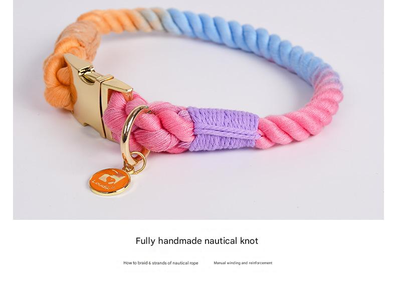 Handmade Rope Dog Collar and Leash Set - Colorful Woven Cotton Cotton (Mint green - Size S)