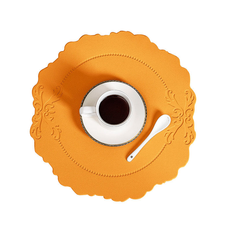 4 pcs Retro Faux Leather Placemat - Waterproof & Oil-Proof Dining Table Mat (Orange)