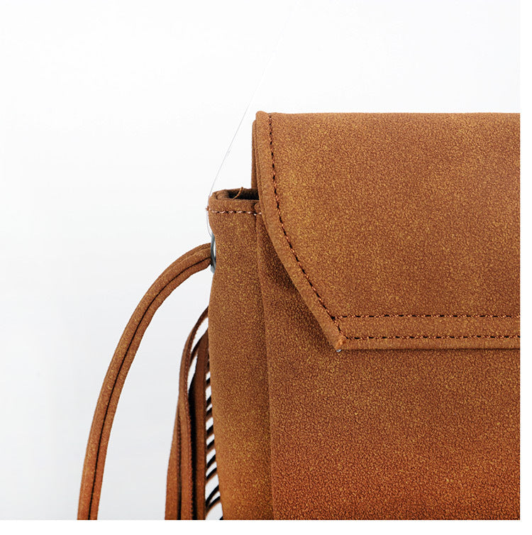 Grey Chic Bohemian Fringe Crossbody Bag - Suede-Look PU Leather with Braided Detail & Adjustable Strap