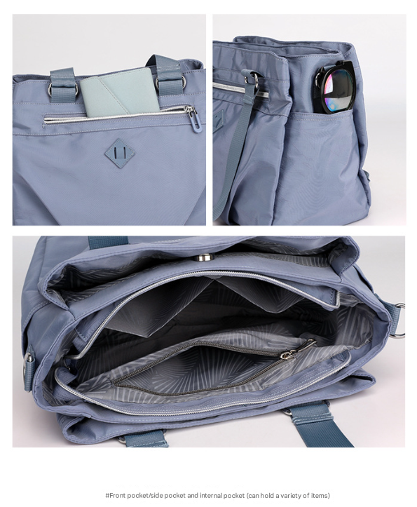 Blue Versatile Water-Repellent Nylon Tote Bag - Lightweight Multi-Pocket Shoulder & Crossbody Handbag